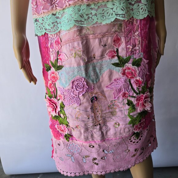 Romantic Vintage-Inspired Cherry Blossom Pink Skirt Embroidered Rose Skirt Retro - Picture 2 of 16